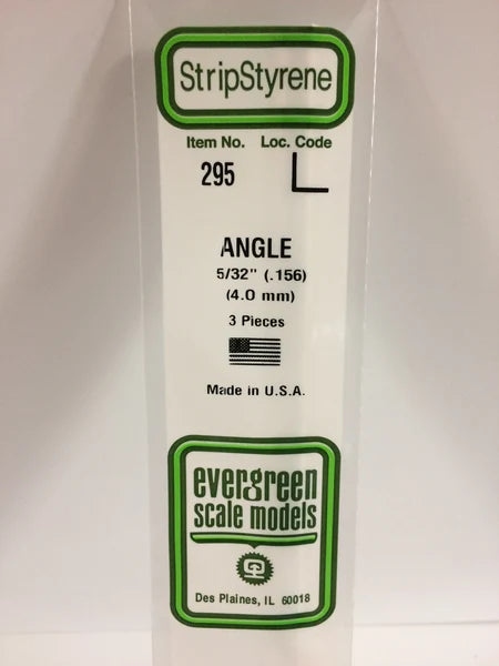 A 295 - .156" (4.0MM) OPAQUE WHITE POLYSTYRENE ANGLE 3/pk priced at $5.99 available from Echelon Hobbies