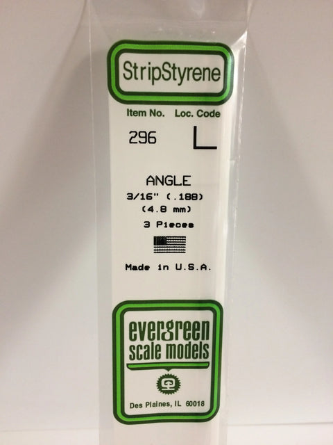 A 296 - .188" (4.8MM) OPAQUE WHITE POLYSTYRENE ANGLE 3/pk priced at $5.99 available from Echelon Hobbies