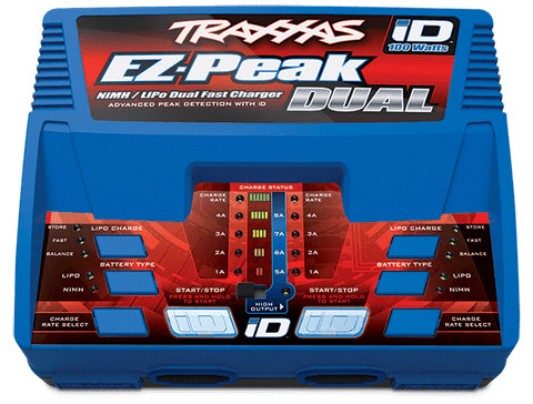 A Traxxas Charger, EZ-Peak Dual, 100W, NiMH/LiPo with iD Auto priced at $169.98 available from Echelon Hobbies