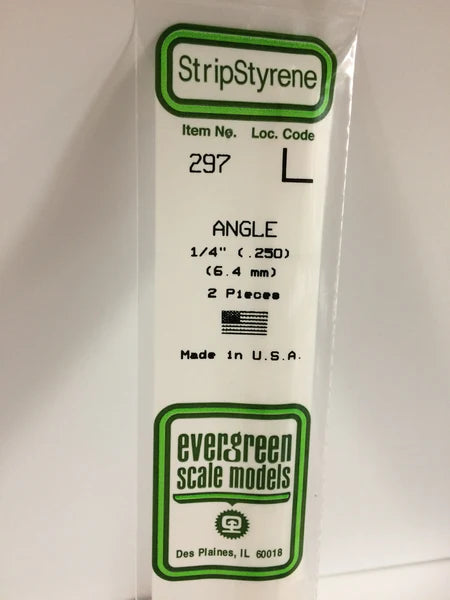 A 297 - .250" (6.4MM) OPAQUE WHITE POLYSTYRENE ANGLE 2/pk priced at $5.99 available from Echelon Hobbies