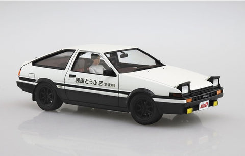 A Aoshima 1/24 INITIAL D FUJIWARA TAKUMI AE86 TRUENO (PROJECT-D Ver) w/ Figure priced at $49.99 available from Echelon Hobbies