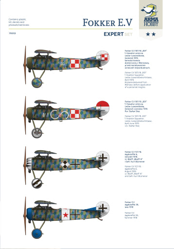 A Arma Hobby 1/72 Fokker E.V Expert Set priced at $29.99 available from Echelon Hobbies