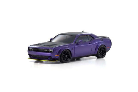 A Kyosho MINI-Z AWD DODGE CHALLENGER SRT HELLCAT REDEYE Plum Crazy priced at $279.99 available from Echelon Hobbies