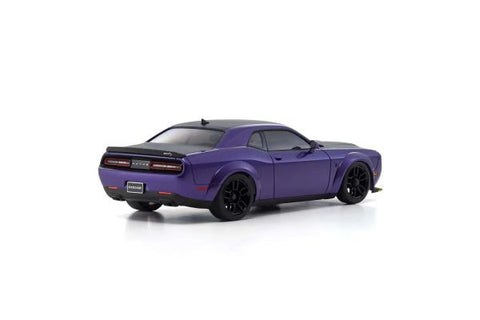 A Kyosho MINI-Z AWD DODGE CHALLENGER SRT HELLCAT REDEYE Plum Crazy priced at $279.99 available from Echelon Hobbies