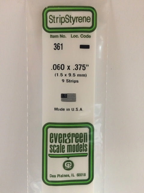 Evergreen 24" Opaque White Polystyrene Strip .060 X .375 9Pc