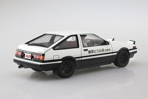 A Aoshima 1/24 INITIAL D FUJIWARA TAKUMI AE86 TRUENO (PROJECT-D Ver) w/ Figure priced at $49.99 available from Echelon Hobbies