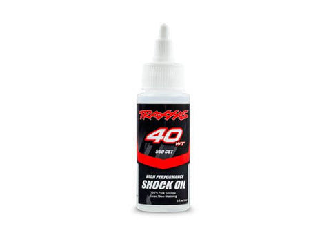 A Traxxas silicone shock oil - 40 wt, 500 cSt, 60cc priced at $10.98 available from Echelon Hobbies