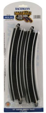 A HO Bachmann E-Z Track 18"RADIUS CURVE 4 Pack priced at $16.75 available from Echelon Hobbies