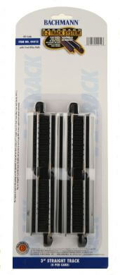 A HO Bachmann E-Z Track 3" STRAIGHT 4 Pack priced at $15.50 available from Echelon Hobbies