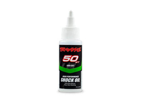 A Traxxas silicone shock oil - 50 wt, 600 cSt, 60cc priced at $10.98 available from Echelon Hobbies