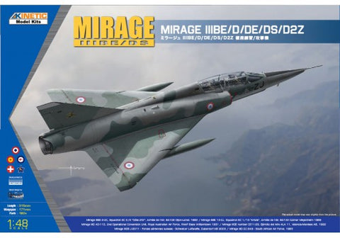 A Kinetic 1/48 MIRAGE IIIBE/D/DE/DS/D2Z priced at $92.99 available from Echelon Hobbies