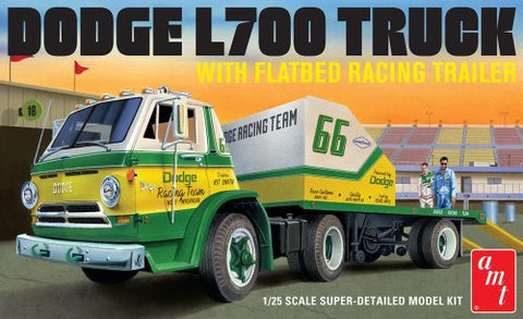 A AMT 1:25 1966 Dodge L700 Truck W/ Flatbed Racing Trailer priced at $65.99 available from Echelon Hobbies