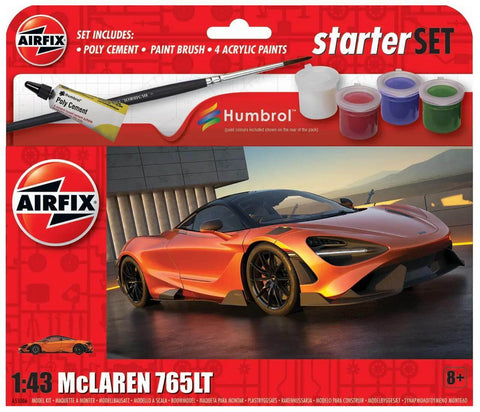 A Airfix 1/43 Mclaren 765 Starter Set priced at $28.99 available from Echelon Hobbies