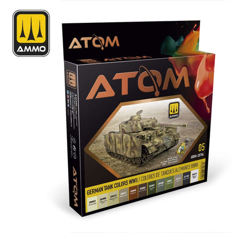 A Ammo Mig Atom Paint Sets German Tank Colors WWII (12 paints per set) priced at $69.99 available from Echelon Hobbies