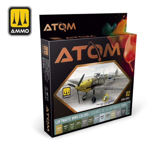 A Ammo Mig Atom Paint Sets Luftwaffe WWII Colors (12 paints per set) priced at $69.99 available from Echelon Hobbies