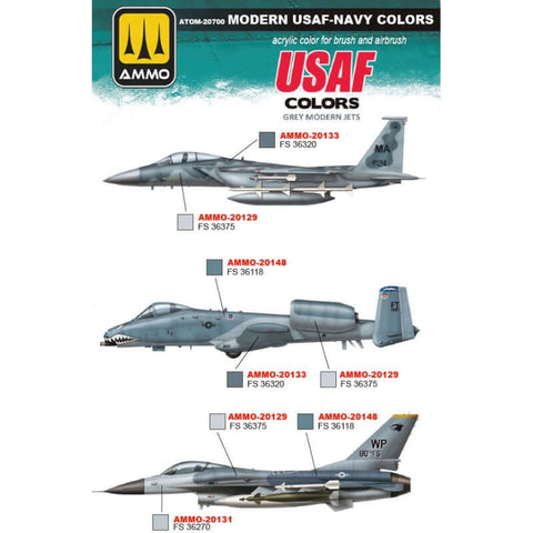 A Ammo Mig Atom Paint Sets Modern USAF-NAVY Colors (12 paints per set) priced at $69.99 available from Echelon Hobbies