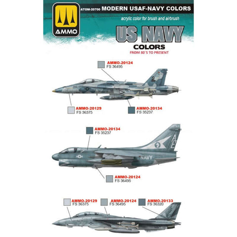 A Ammo Mig Atom Paint Sets Modern USAF-NAVY Colors (12 paints per set) priced at $69.99 available from Echelon Hobbies