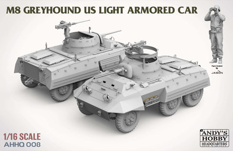 A Andy's HHQ 1/16 M8 Greyhound US Light Armored Car priced at $148.99 available from Echelon Hobbies