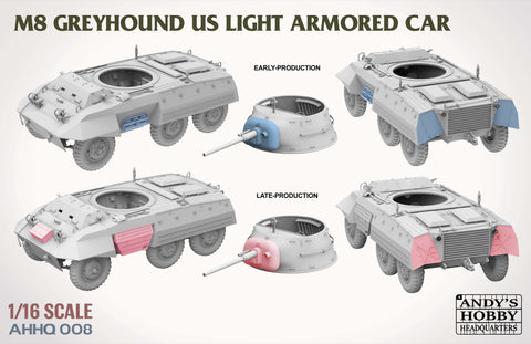 A Andy's HHQ 1/16 M8 Greyhound US Light Armored Car priced at $148.99 available from Echelon Hobbies