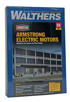 A Walthers Cornerstone Armstrong Electric Motors Background Building #3172 priced at $48.99 available from Echelon Hobbies