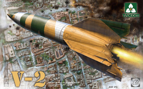 A Takom 1/35 V-2 WWII German Single Stage Ballistic Missile priced at $36.99 available from Echelon Hobbies