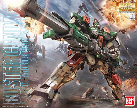 A Bandai MG 1/100 Buster Gundam 'Gundam SEED' priced at $66.25 available from Echelon Hobbies