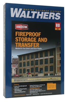 A Walthers Cornerstone Fireproof Storage and Transfer Background Building #3189 priced at $48.75 available from Echelon Hobbies