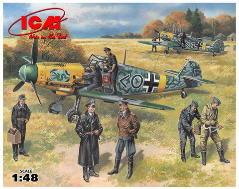 A ICM 1/48 Bf 109F-2 with German Pilots and Ground Personnel priced at $35.99 available from Echelon Hobbies