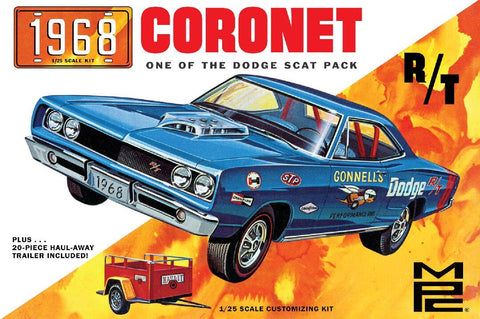 A MPC 1/25 1968 Dodge Coronet Hardtop w/ Trailer Model Kit priced at $57.99 available from Echelon Hobbies