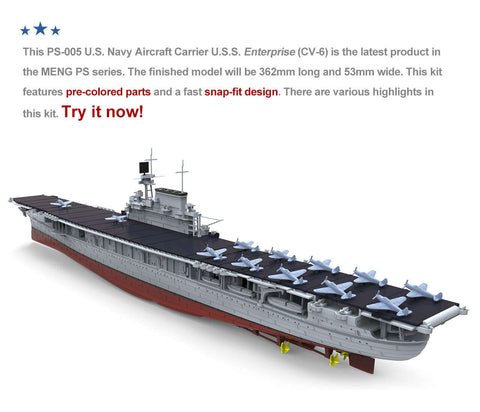 A Meng 1/700 US Navy Aircraft Carrier Enterprise (CV-6) priced at $61.99 available from Echelon Hobbies