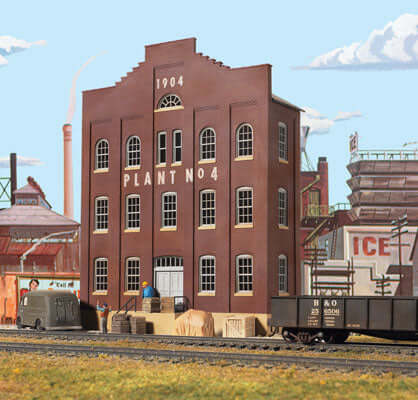 A Walthers Cornerstone Plant No. 4 Background Building #3183 priced at $38.99 available from Echelon Hobbies