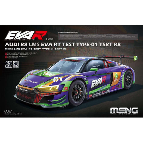 A Meng 1/24 Audi R8 LMS EVA RT TEST TYPE-01 TSRT R8 priced at $129.99 available from Echelon Hobbies