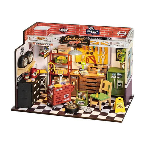 A Rolife Garage Workshop DIY Miniature House Kit priced at $57.49 available from Echelon Hobbies