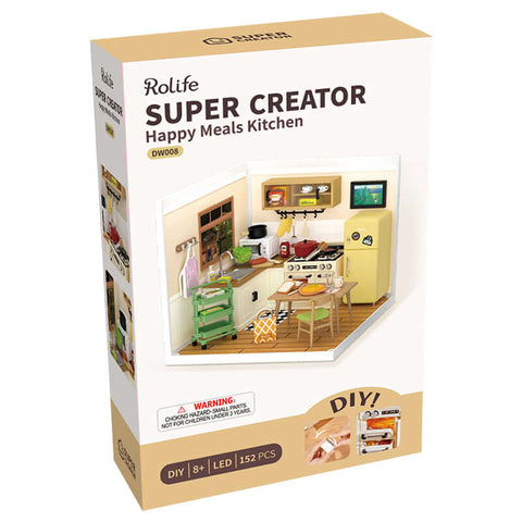 A Rolife Robotime Happy Meals Kitchen Super Creator Dollhouse Miniatures Kit priced at $52.99 available from Echelon Hobbies