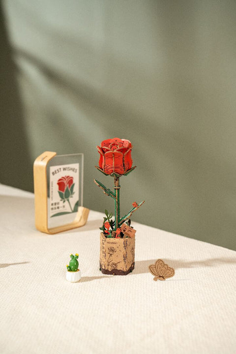 A Wooden Red Rose 3D Wooden Puzzle priced at $9.99 available from Echelon Hobbies