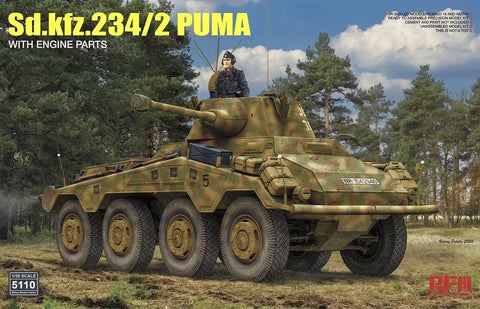 A Rye Field Model 1/35 Sd.Kfz.234/2 Puma with Engine Parts priced at $89.99 available from Echelon Hobbies