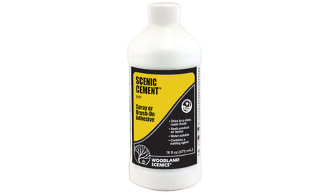 A SCENIC CEMENT, 16 fl oz priced at $14.99 available from Echelon Hobbies