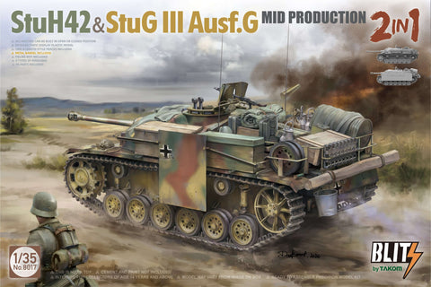 A Takom 1/35 StuH42&StuG III Ausf.G Mid Prodution 2 in 1 priced at $62.99 available from Echelon Hobbies