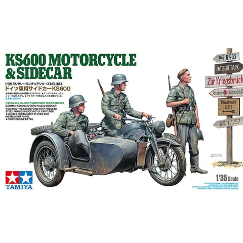 A Tamiya 1/35 German Ks600 Motorcycle & Sidecar priced at $35.75 available from Echelon Hobbies