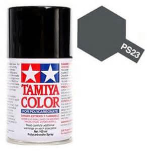 A Tamiya Ps-23 Gun Metal Polycarbonate Polycarbonate Spray priced at $10.99 available from Echelon Hobbies