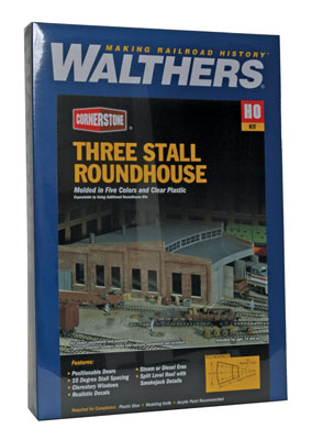 A Walthers Cornerstone Three-Stall Roundhouse #3041 priced at $69.25 available from Echelon Hobbies