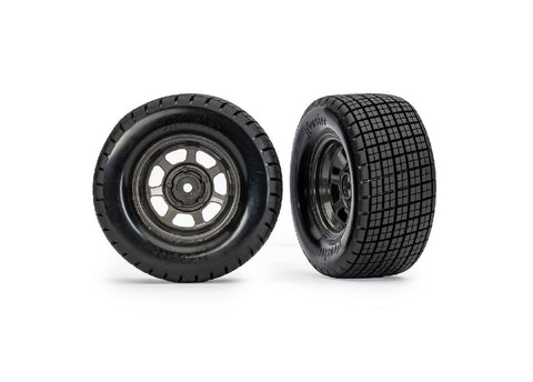 Traxxas Dirt Oval Gray 2WD Rear Wheels w/ Hoosier Tires - 10474x