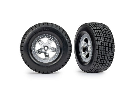 Traxxas Hoosier Tires on satin chrome wheels (2WD rear) - 10475