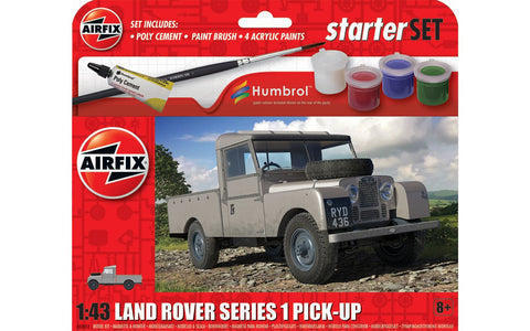 A Airfix 1:43 Land Rover Starter Set priced at $28.99 available from Echelon Hobbies