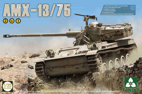 A Takom 1/35 I.D.F Light Tank AMX-13/75 2 in 1 priced at $59.75 available from Echelon Hobbies