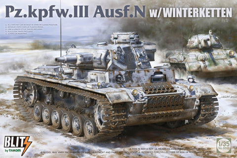 A Takom 1/35 Pz.Kpfw.III Ausf.N w/Winterketten priced at $53.75 available from Echelon Hobbies