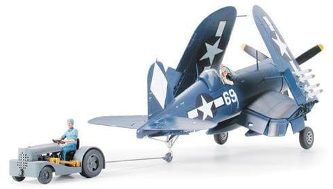 A Tamiya 1/48 Vought F4U-1D Corsair & 'Moto-Tug' priced at $48.99 available from Echelon Hobbies