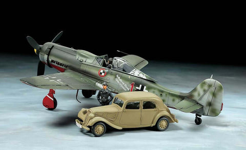 A 1/48 Focke-Wulf Fw190 D-9 Jv44 & Citroen 11Cv Staff Car Set priced at $55.99 available from Echelon Hobbies