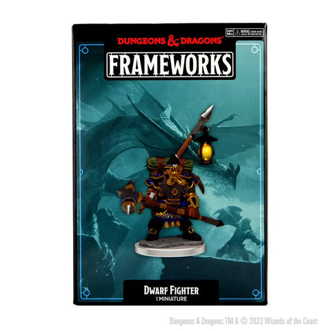 A D&D FRAMEWORKS: DWARF FIGHTER MALE - UNPAINTED AND UNASSEMBLED priced at $21.99 available from Echelon Hobbies