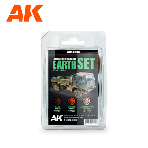 A Ak Enamel Liquid Pigments Earth Set priced at $22.99 available from Echelon Hobbies